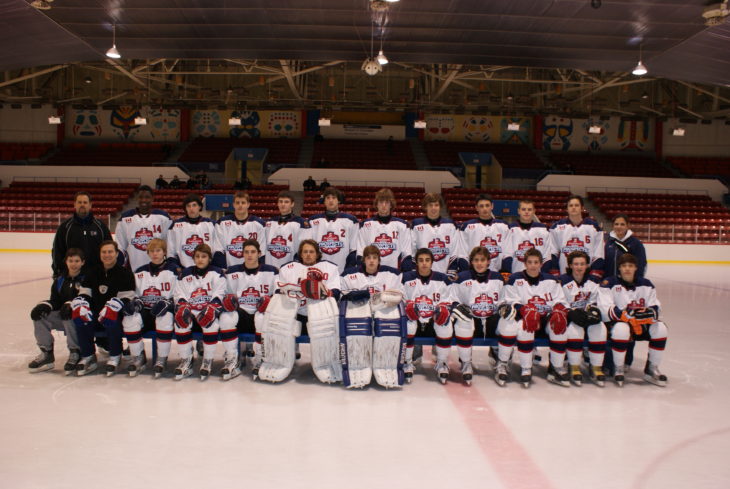 Steve Mercer (top left) coaching the GTHL Top Prospects Game in 2012. 