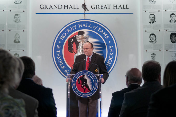 Toronto 30/05/2012 - GTHL President John R. Gardnet addresses the audience at the Toronto Hockey Hall of Fame during the 2012 GTHL Awards Celebration.